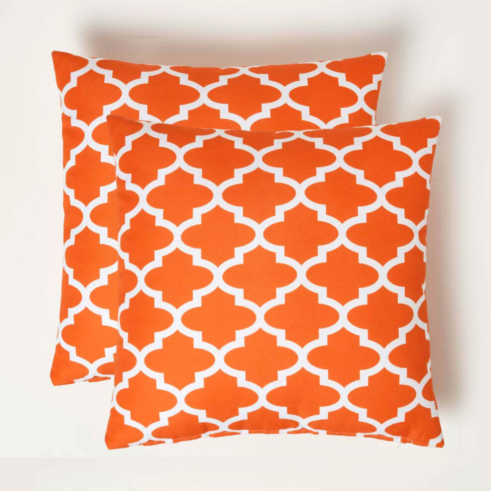 HOMESCAPES Orange Geometric Outdoor Cushion 45 x 45 cm, Set of 2