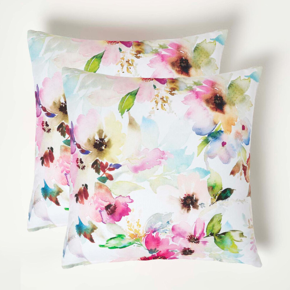 HOMESCAPES Multicolour Flowers Outdoor Cushion 45 x 45 cm, Set of 2