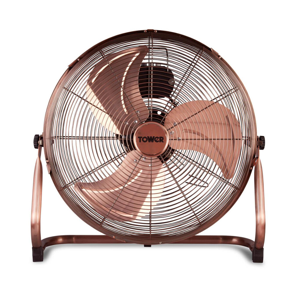 Tower T662000c Metal High-Speed Velocity Floor Fan With Adjustable Tilt, 18”, 100W, Copper
