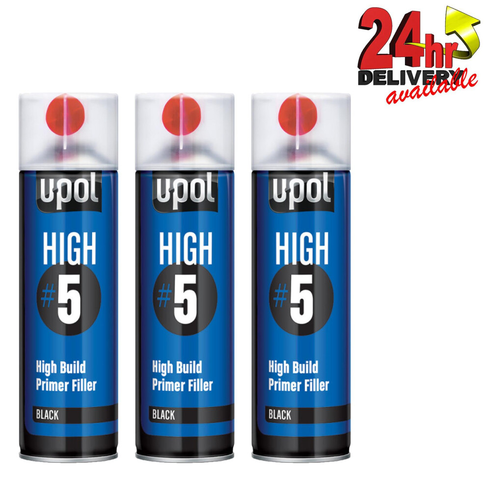 3 X U-Pol High5 1K Ready For Use High Build Primer Paint 450Ml Upol Black 5060859872369