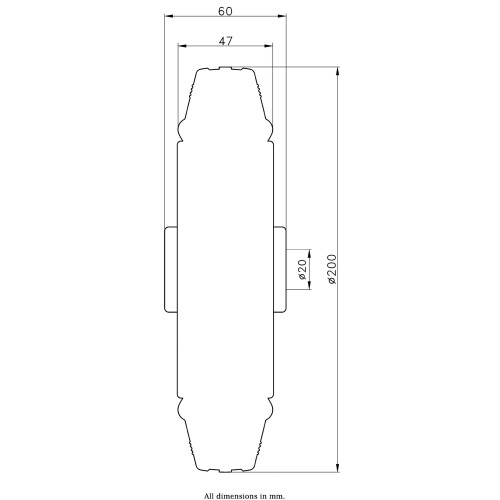 200 mm Rad mit grauem Gummi auf Polypropylenkern 2
