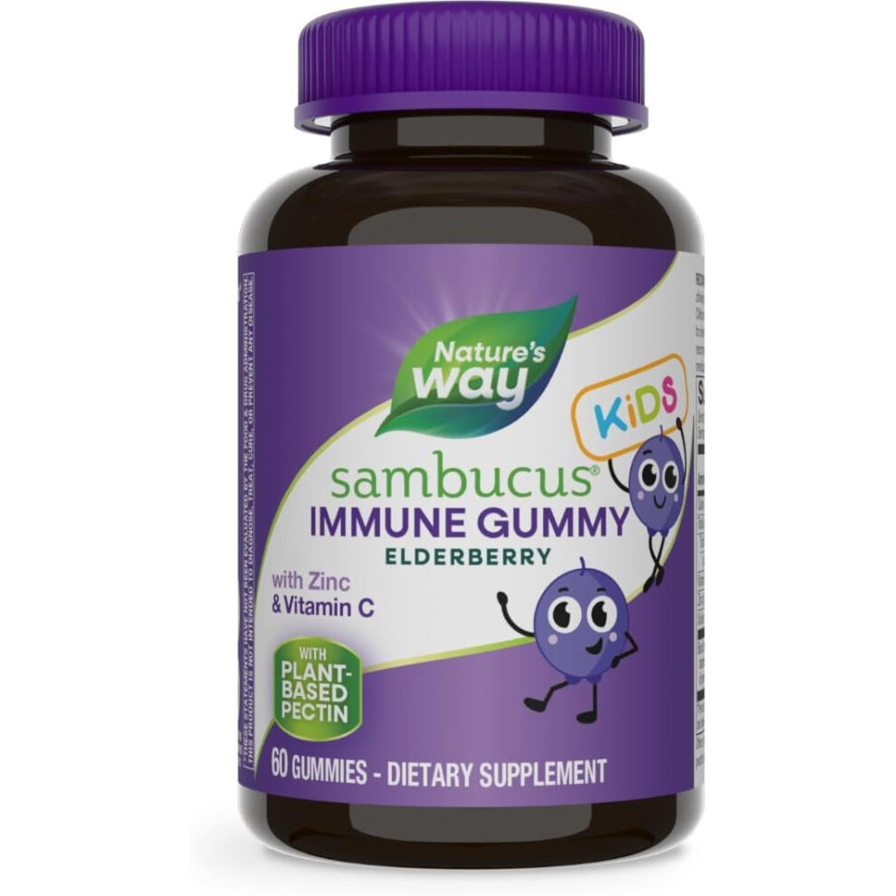 Nature's Way Sambucus Immune Gummies, Elderberry, Vitamin C, Vitamin D3, Zinc, 120 Ct.