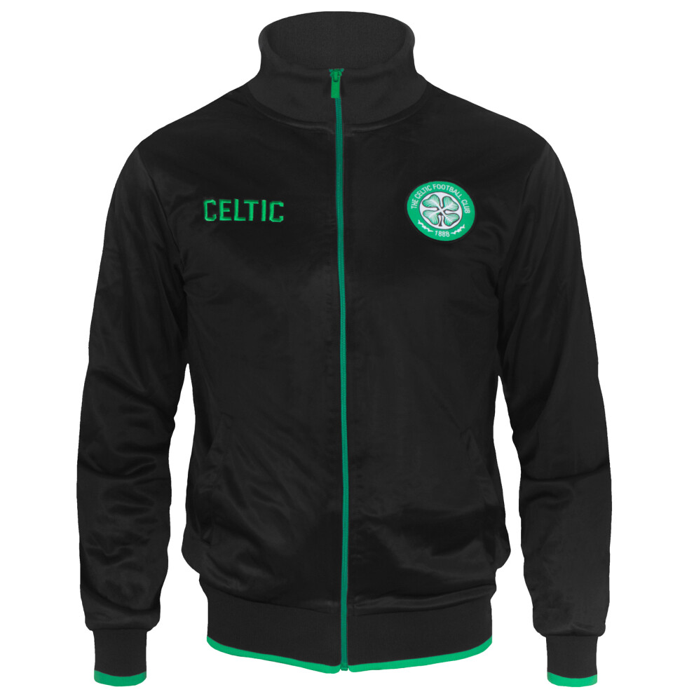 (Black, Medium) Celtic FC Official Football Gift Mens Retro Track Top Jacket