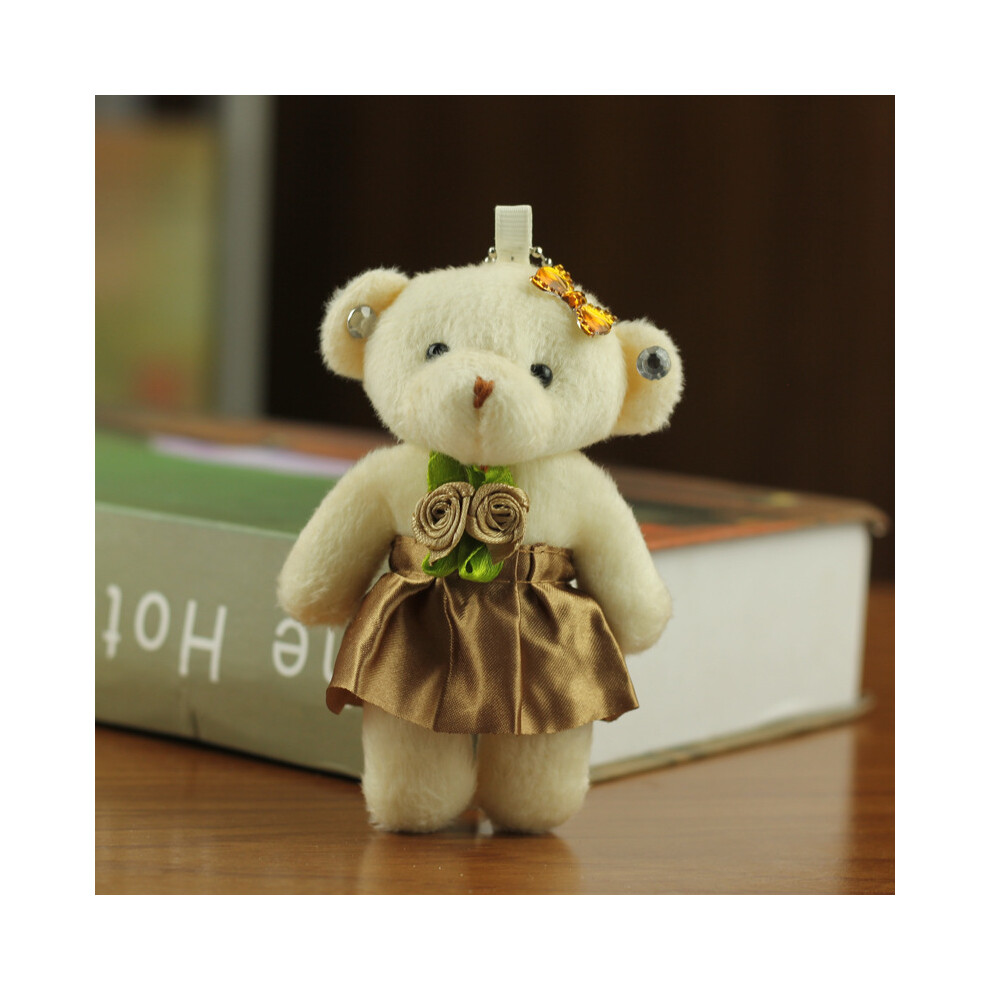 (Light Brown) Short Cozy Plush Wedding Teddy Bear Adorable 11cm Stuffed Animal With Dress-image-OPC-PDYWPSR-NEW