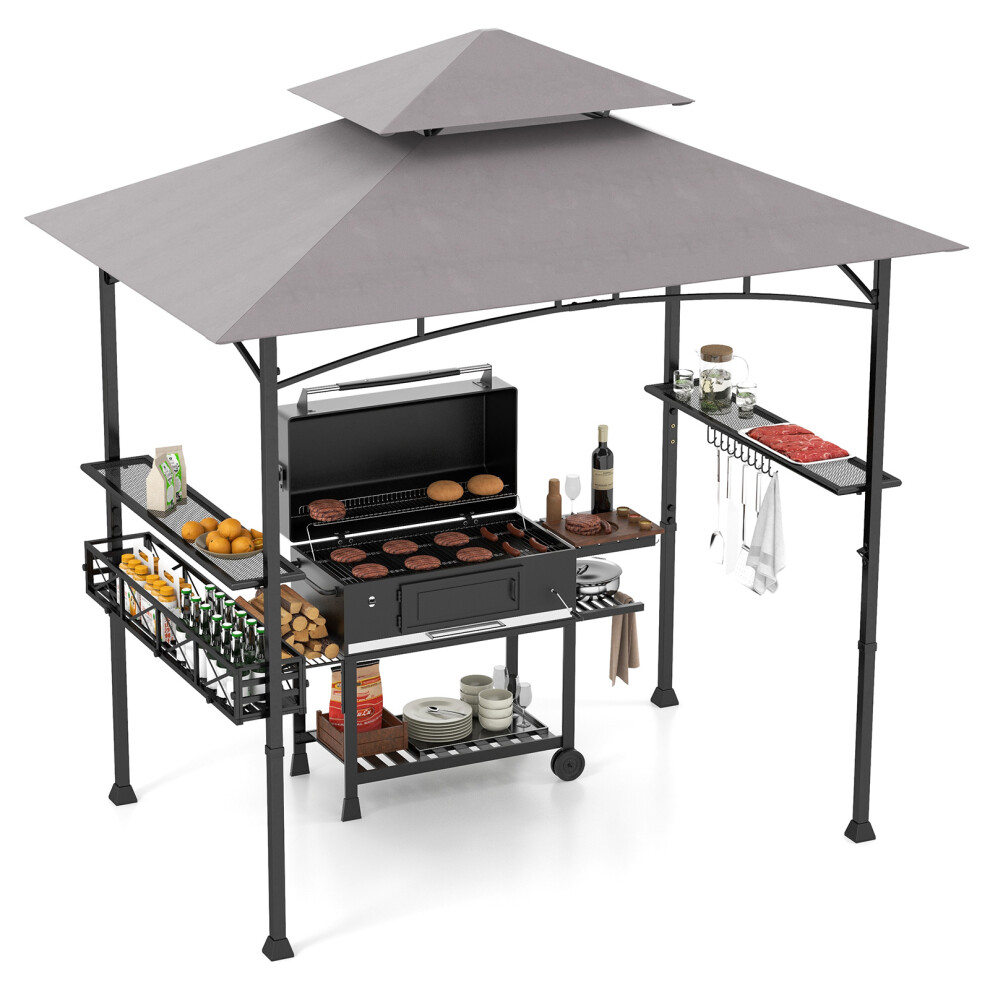 Outdoor Grill Gazebo Double Tiered BBQ Canopy Tent w/ 2 Side Shelves