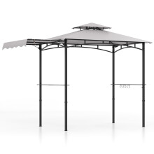 Grill BBQ Gazebo w/ Side Awning Barbecue Canopy w/ Double-Tiered Top