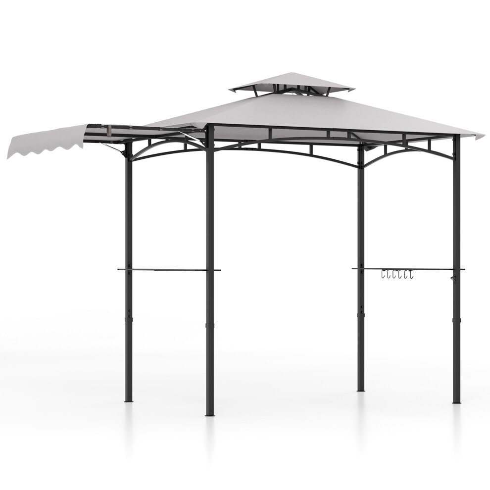 Grill BBQ Gazebo w/ Side Awning Barbecue Canopy w/ Double-Tiered Top