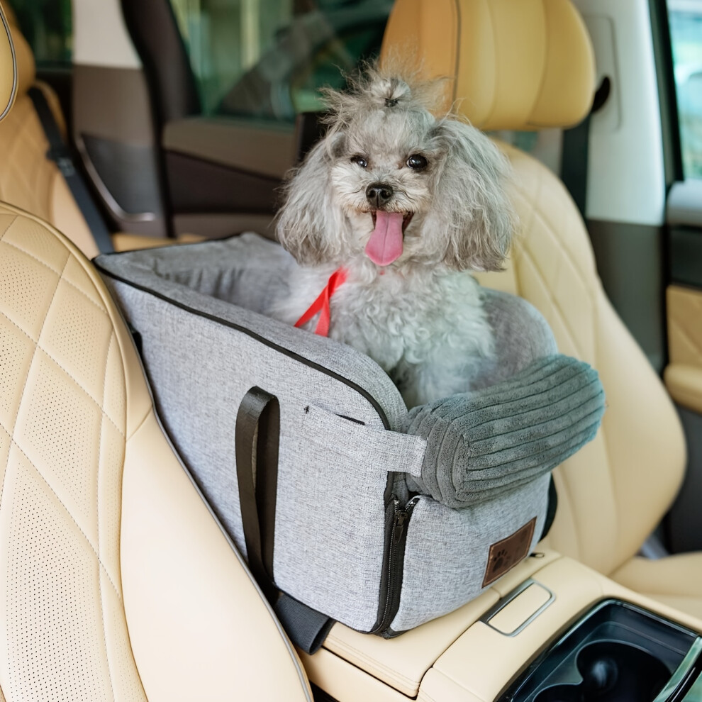 (grey) Dog Car Seat for Small Dogs Center Console Seat on Car Armrest Detachable