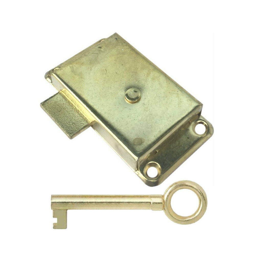 Dzina Wardrobe Lock 63mm x 25mm Electrobrassed with Key Pack of 1