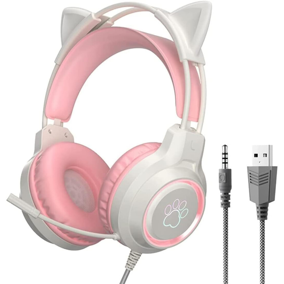 (Pink) Gaming Headset With Detachable Cat Ears, 3.5Mm Wired Headset With Adjustable Microphone, Expandable Padded Headband, Noise Reduction Pink 4027039437634