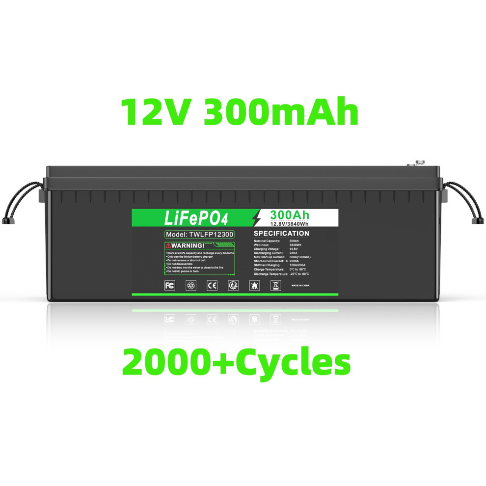 LiFePO4 Battery 12V 300Ah,2000-8000 Cycles Lithium-Iron Battery for Backup Power, Solar, Trolling Motor, Golf Cart