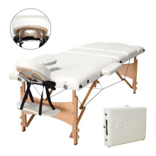 (Beige White) Portable 3-Section Massage Bed Table