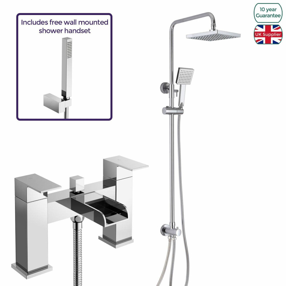 SERCIL EXPOSED SQUARE OVERHEAD RAIN RISER RAIL SHOWER MIXER & BATH FILLER TAP