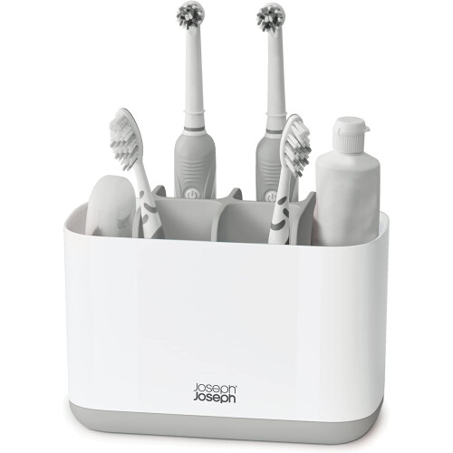Joseph Joseph Joseph Joseph Easy-Store - Large Toothbrush Holder Caddy, Bathroom Storage - White/Grey