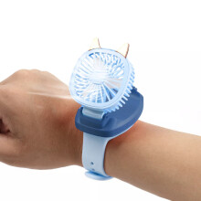(Blue) Portable Kids Wrist Watch Fan Air Cooling USB Rechargeable Mini Fans Children