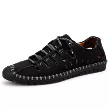 (black, UK 7) Mens Leather Sandals Summer Casual Beach Shoes Closed Toe Walking Hiking Shoes*