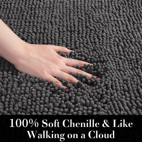 (Grey Bath Mat) Chenille Bath Mats Shower Floor Mat Bathroom Rug 2