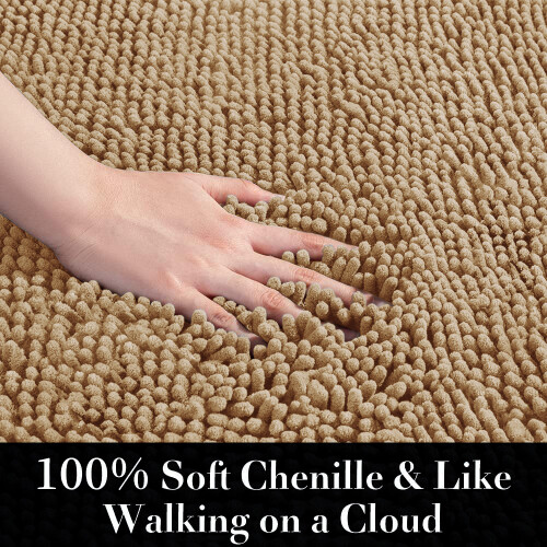 (Beige Bath Mat) Chenille Bath Mats Shower Floor Mat Bathroom Rug 2