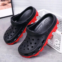 (UK 13--EU48, Black& Red) Mens Garden Clogs Slip on Mules Sandal Beach Pool Chef Hospital Size 3-14 New