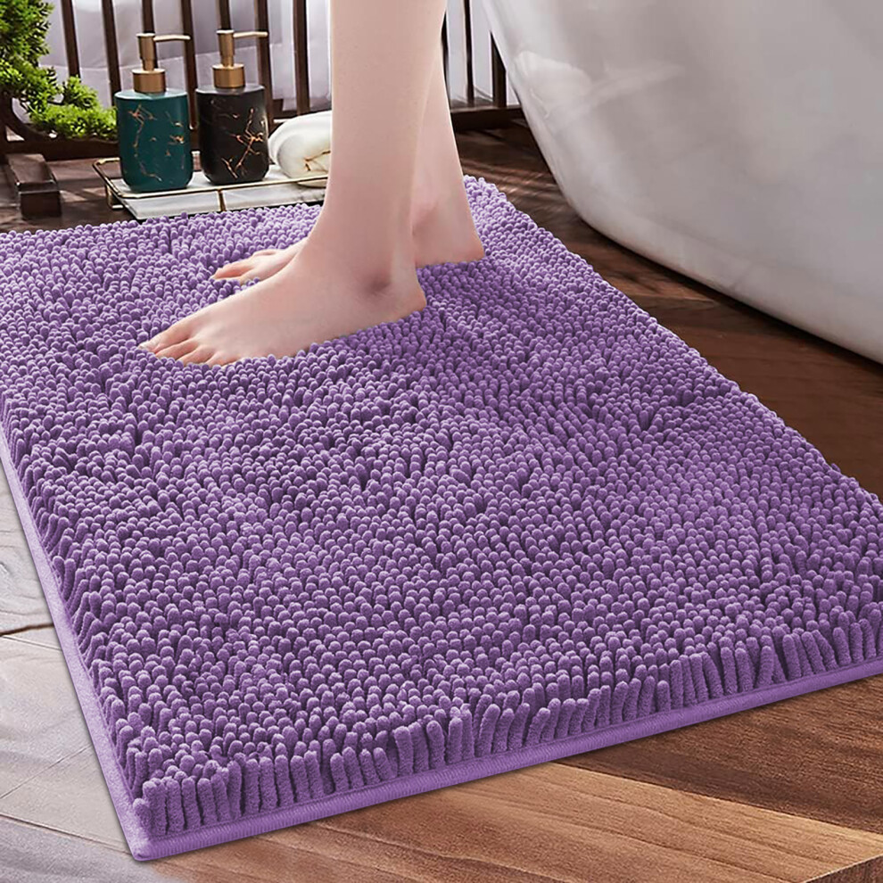 (Lilac/Purple Bath Mat) Chenille Bath Mats Shower Floor Mat Bathroom Rug