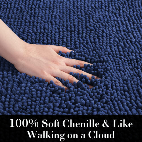 (Navy Blue Bath Mat) Chenille Bath Mats Shower Floor Mat Bathroom Rug 2