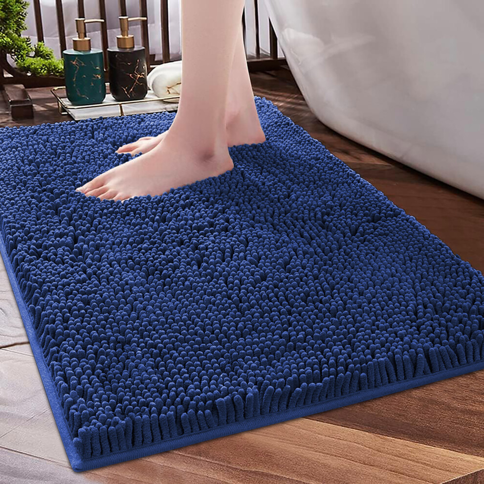 (Navy Blue Bath Mat) Chenille Bath Mats Shower Floor Mat Bathroom Rug