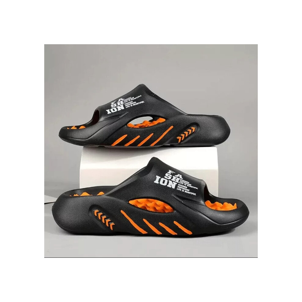 (Black/Orange, 42-43) Mens Slippers - Sliders With Arch Support -Non - Slip Soft Sandals Gifts for Men