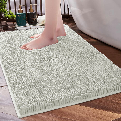 (White Bath Mat) Chenille Bath Mats Shower Floor Mat Bathroom Rug