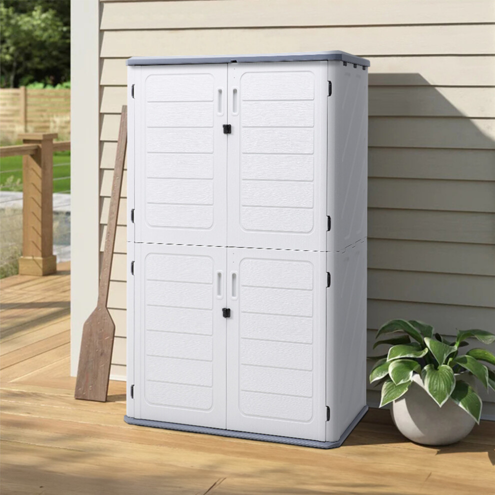 Outdoor Garden Storage Box Plastic Wheelie Bin Shed Tools Bike Store Bin Lockable, 130cm W x 75cm D x 190cm H