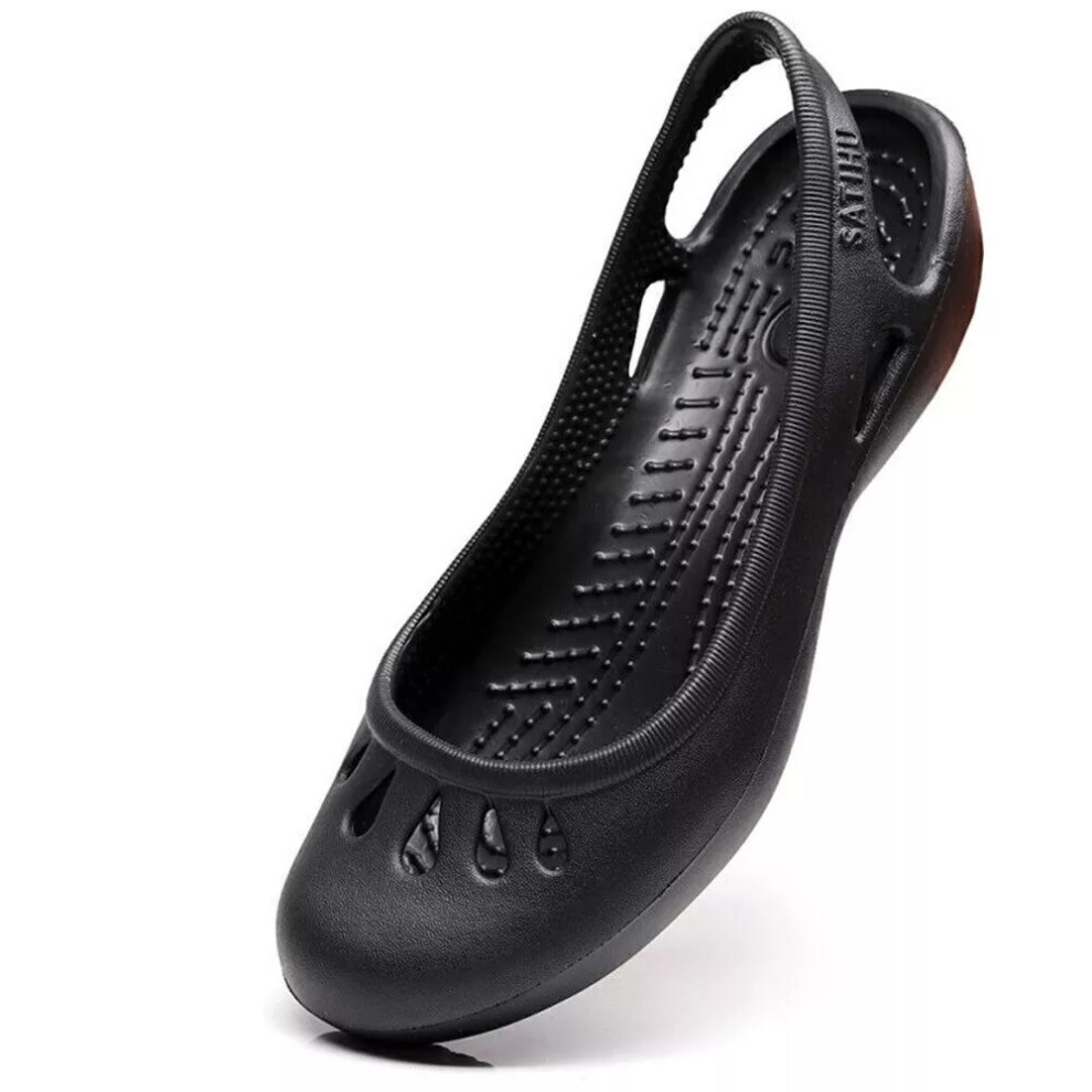 (Black, Size 36) UK Sweet Womens Slingbacks Flats Shoes 8 Colors Beach Slip On Hollow Out Sandals