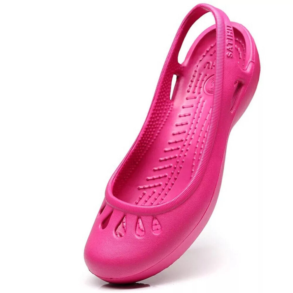 (Rose Red, Size 40) UK Sweet Womens Slingbacks Flats Shoes 8 Colors Beach Slip On Hollow Out Sandals