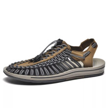 (Khaki, UK 9.5=EUR 44) Summer Mens Sandals Outdoor Sport Walking Beach Hand-Woven Slippers Shoes Size