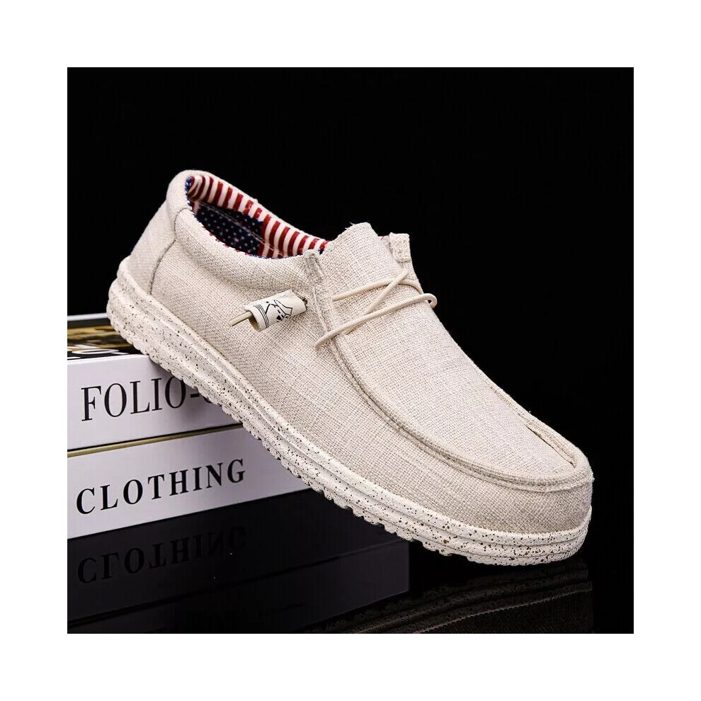 (UK9=EUR43, Beige) MENS CASUAL SHOES COMFORT DRIVING WALKING HIKING SLIP ON TRAINERS LOAFERS SIZE