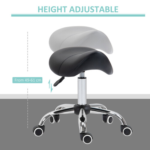 Homcom HOMCOM PU Leather Saddle Stool w/ Moulded Padded Seat Adjustable Height Black 2