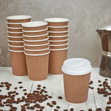 (100) 8oz Double Wall Takeaway Coffee Cups with Sip Lids