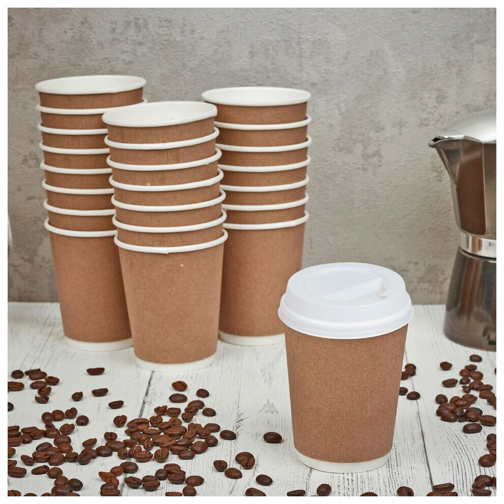(300) 8oz Double Wall Takeaway Coffee Cups with Sip Lids