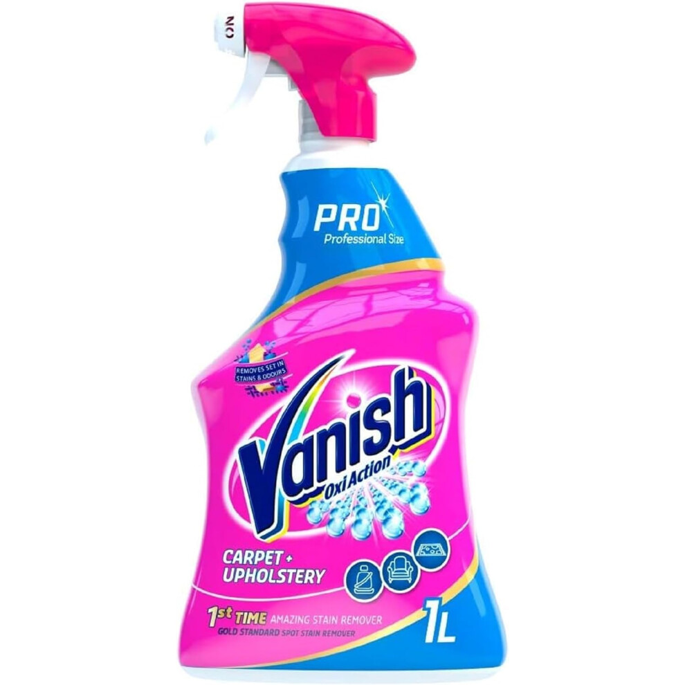 Vanish Professional Oxi Action Carpet and Upholstery Stain Remover Spray 1L 30 seconds stain removal Eliminates even strong odours 1 x 1L Spray