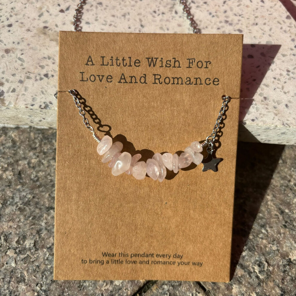 (Rose Quartz) Wishing card necklace natural stone hexagonal pen pendant European and American fashion bullet hexagonal pendant necklace amethyst