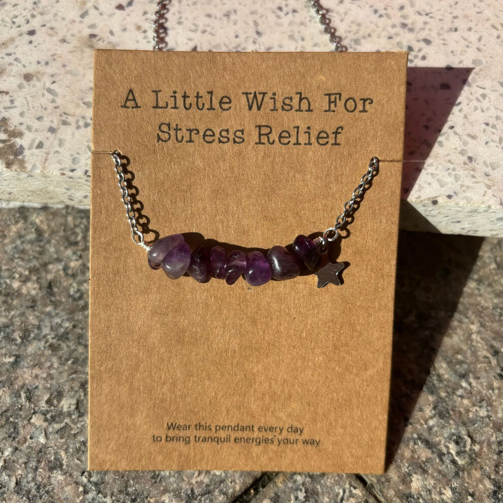 (Amethyst) Wishing card necklace natural stone hexagonal pen pendant European and American fashion bullet hexagonal pendant necklace amethyst