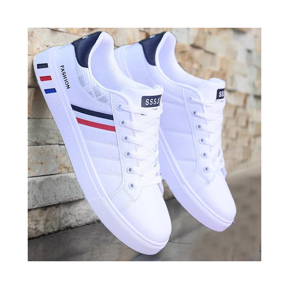 (White Black, UK 12) MENS CASUAL LACE UP GYM WALKING SPORTS WHITE SUMMER SHOES RUNNING TRAINERS SIZE