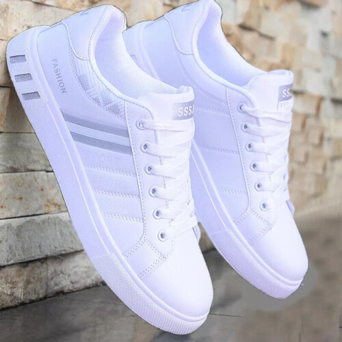 (White Grey, UK 6.5) MENS CASUAL LACE UP GYM WALKING SPORTS WHITE SUMMER  SHOES RUNNING TRAINERS SIZE