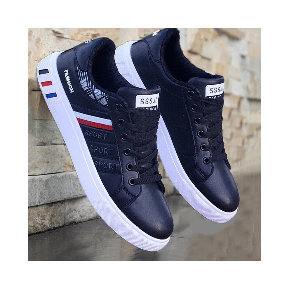 (black, UK 6) MENS CASUAL LACE UP GYM WALKING SPORTS WHITE SUMMER SHOES RUNNING TRAINERS SIZE
