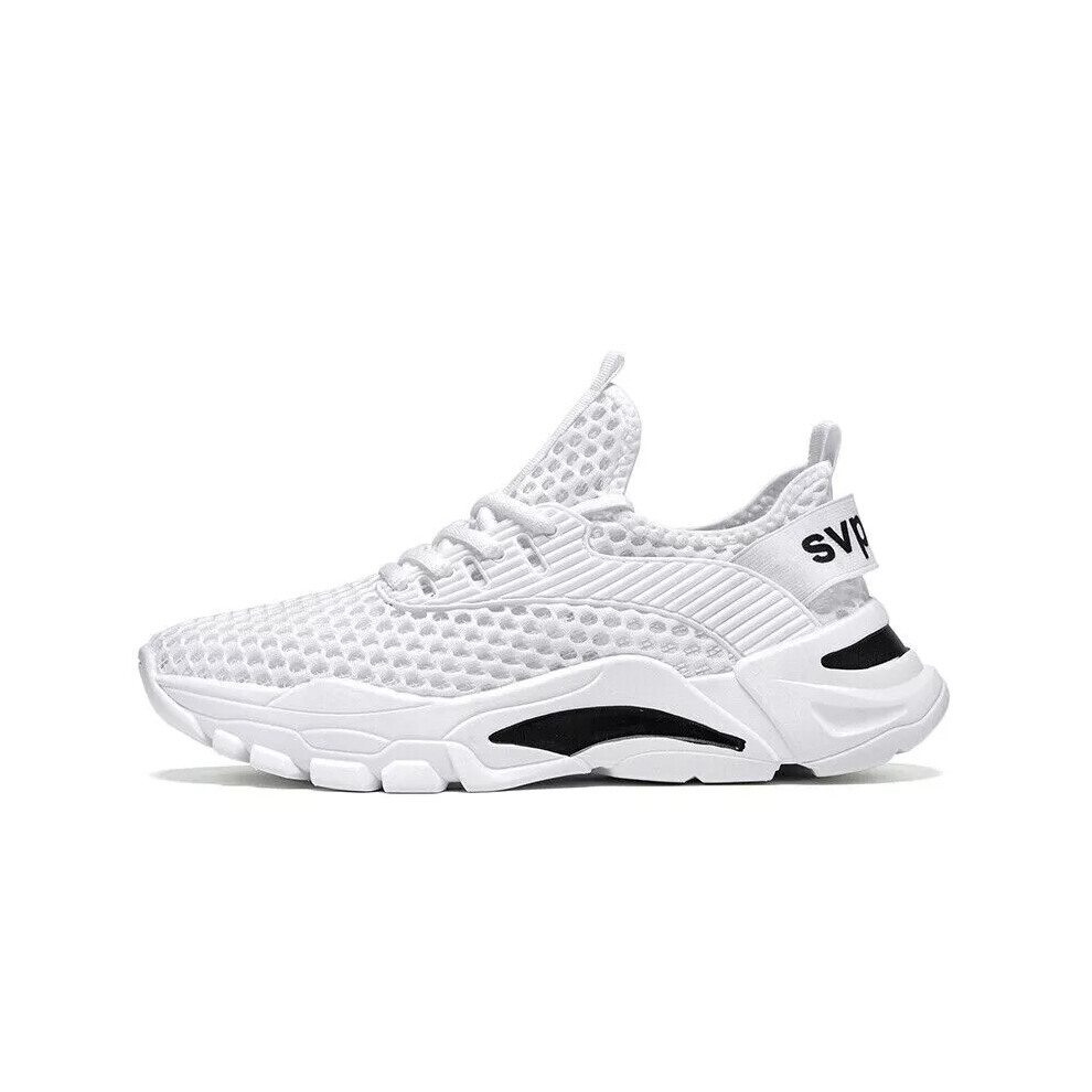 (White, EU 43/UK 9) SHOCK ABSORBING RUNNING MENS TRAINERS CASUAL LACE GYM WALKING SPORTS SHOES SIZE