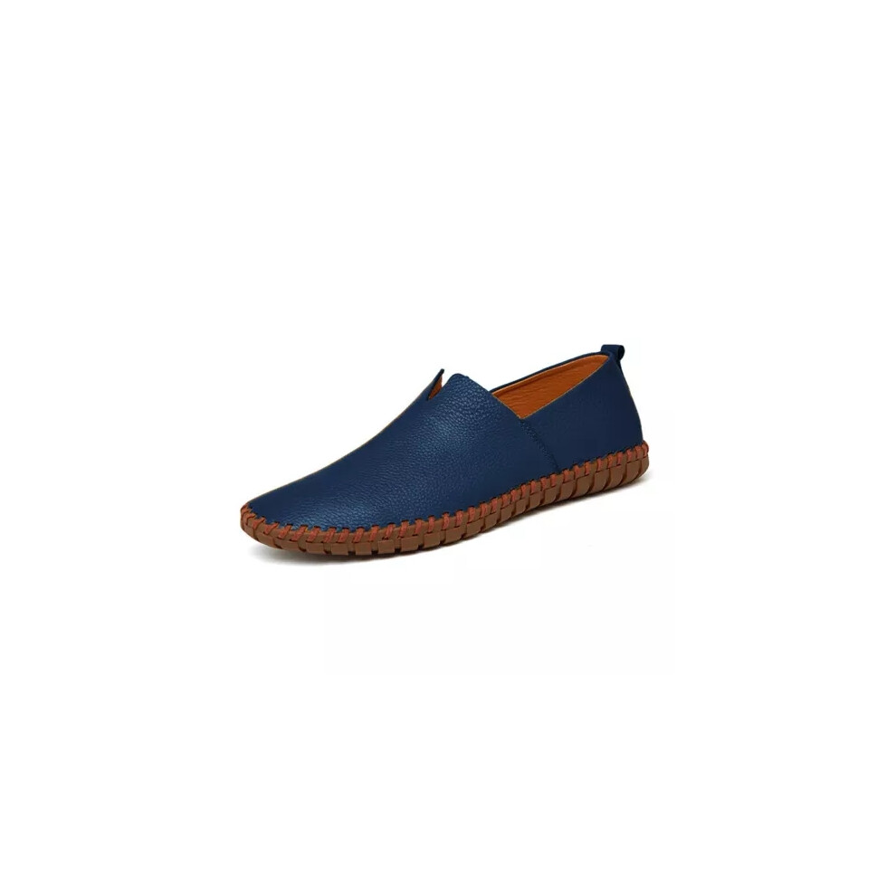 (Blue, UK Size 10.5/EU 45) New Moccasin Leather Mens Smart Casual Shoes Driving Slip on Designer Loafers