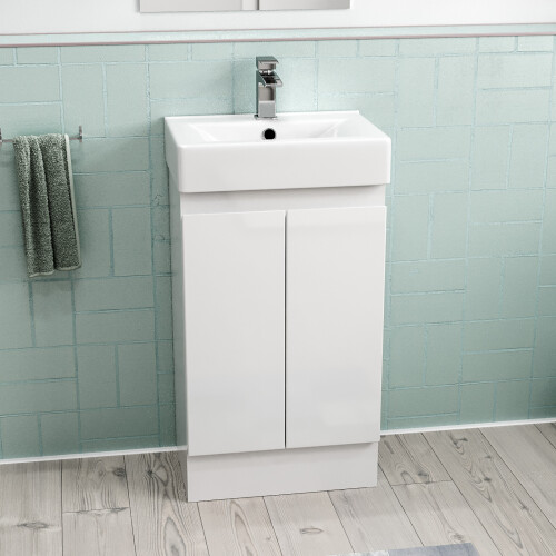 NES Home Nes Home Hinckley 450mm Freestanding Basin Vanity Unit 2 doors White Flat Pack 1