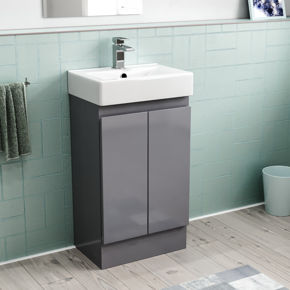 Nes Home Hinckley 450mm Freestanding Basin Vanity Unit 2 doors Steel grey Flat Pack