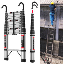 Telescopic Ladder 4.4M Stainless Steel Extension Ladder Loft Ladder with Detachable Hooks
