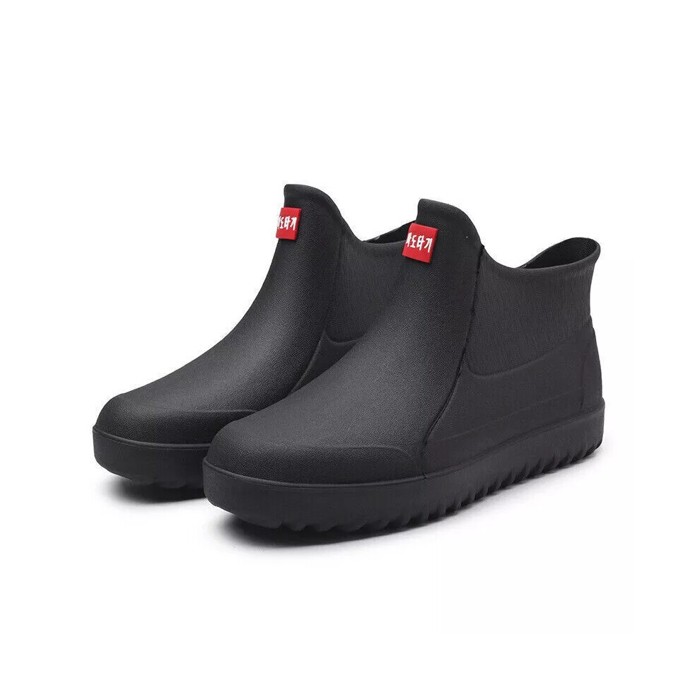 (Black, EU 45) Mens Wellington Rain Boots Garden Outdoor Wellies Boots Short Ankle Shoes Size*