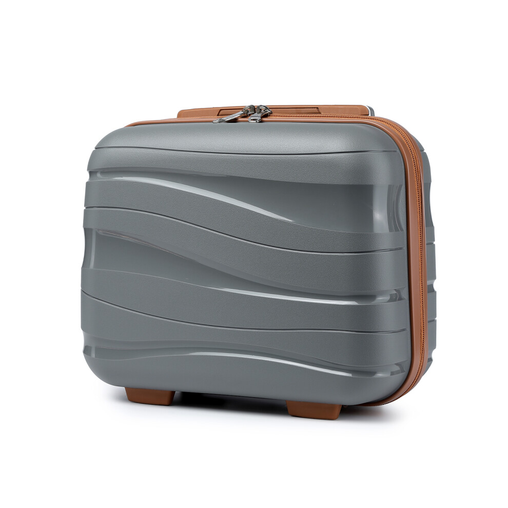 (Grey and Brown, 14 inch) One Or Four Pieces Lightweight PP Hard Shell Suitcase With TSA Lock-image-OPC-PDYWYZY-NEW