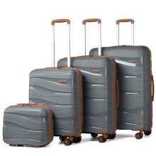 (Grey and Brown, 14/20/24/28 inch) One Or Four Pieces Lightweight PP Hard Shell Suitcase With TSA Lock